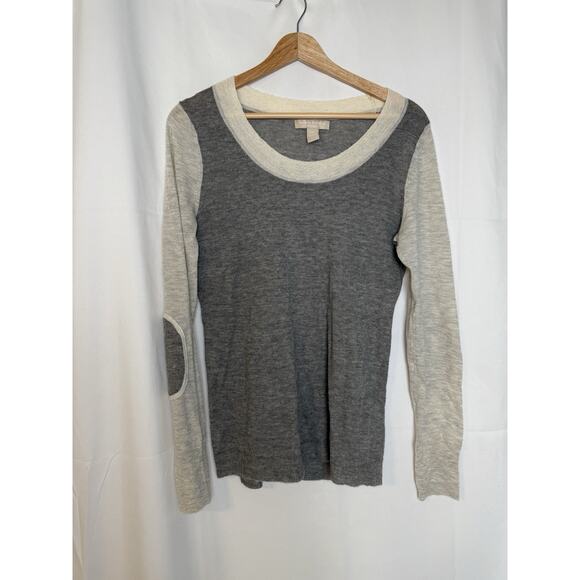 Banana Republic Italian Yarn Women's Wool Sweater Gray Oatmeal Elbow Patch Med - Picture 1 of 7